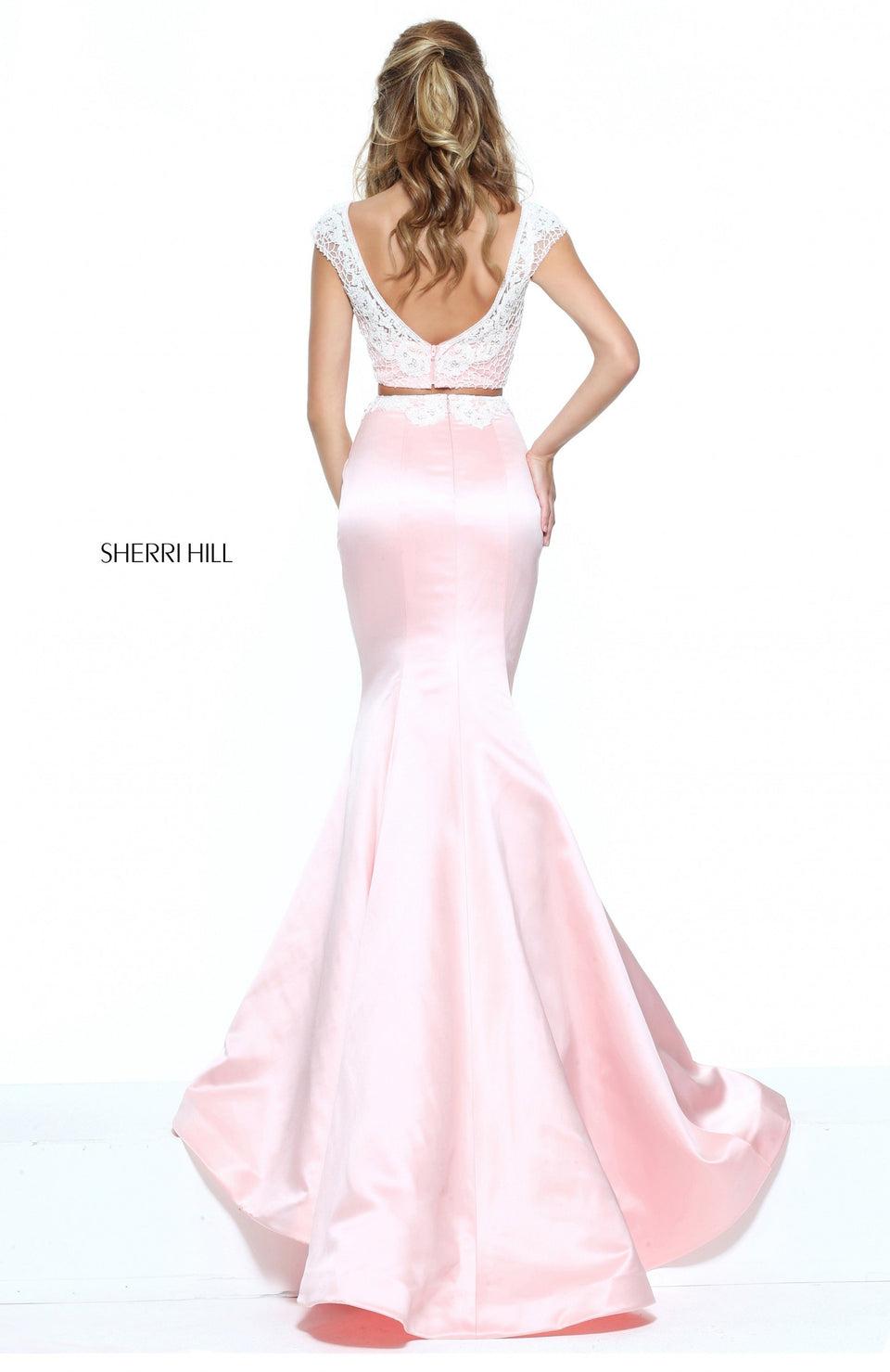 Sherri Hill Two-piece Satin Mermaid With An Ivory Beaded Bodice And Waistband Detail