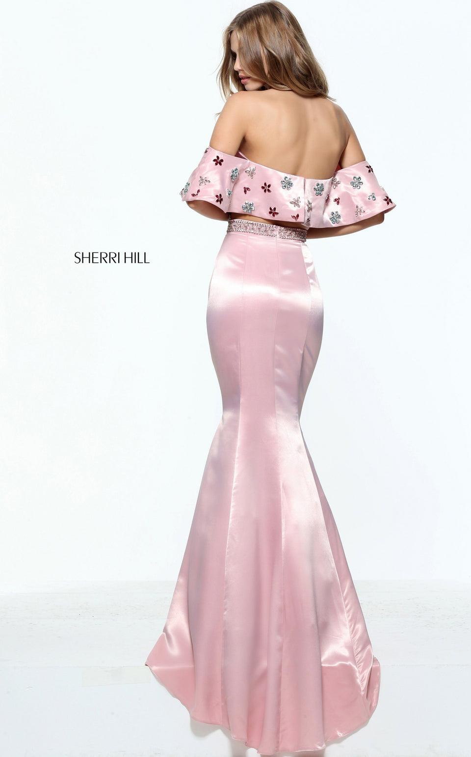 Sherri Hill Two-piece Satin Mermaid With An Off-the-shoulder Beaded Bodice