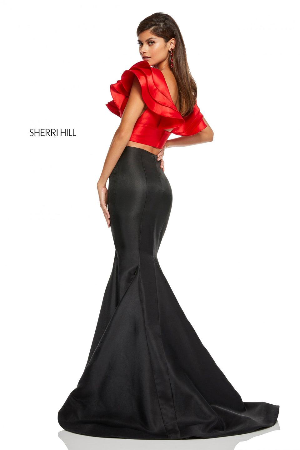 Sherri Hill Two-piece Satin Mermaid With Ruffled Top
