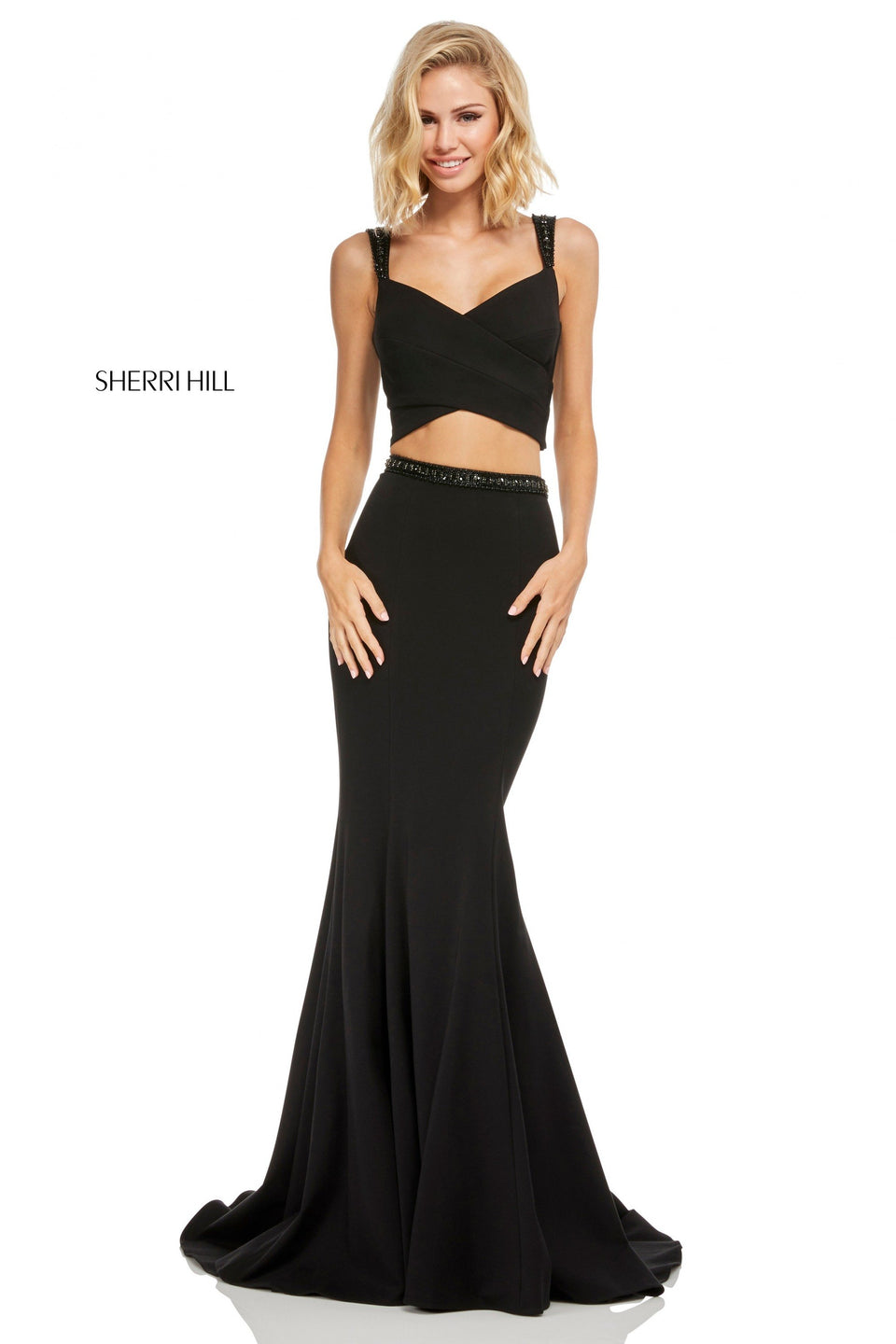 sherri hill Two-piece scuba mermaid with beaded waistband and straps