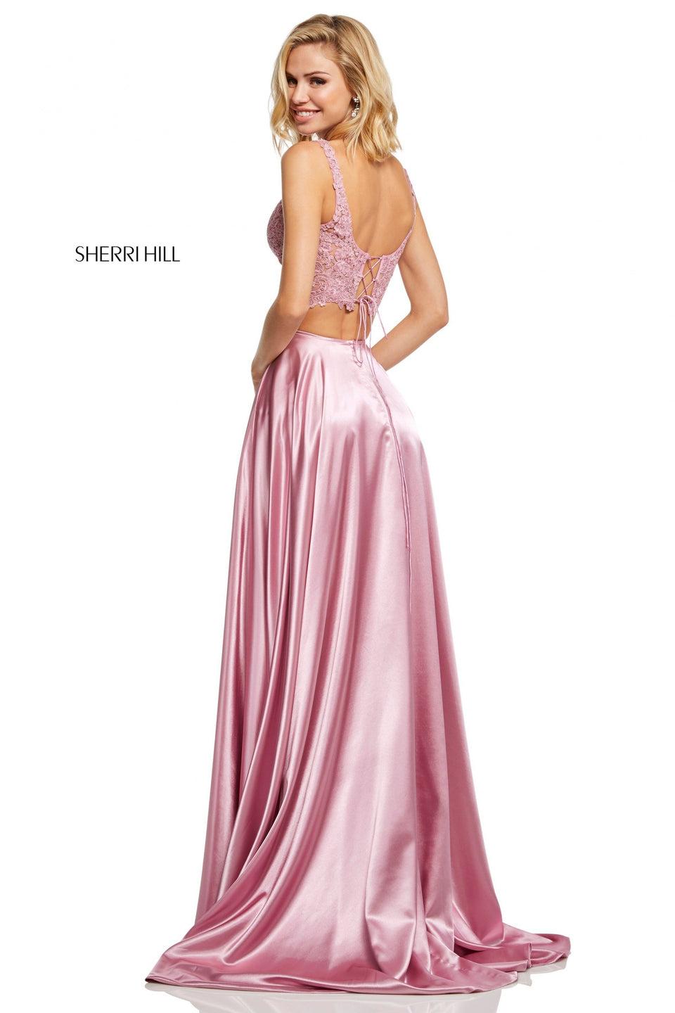 Sherri Hill Two-piece Silk Satin Slit Skirt With Lace Top