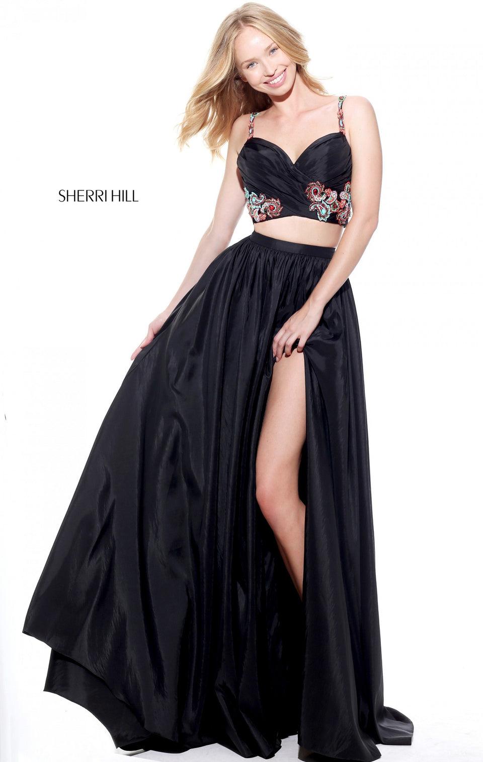 Sherri Hill Two Piece Taffeta A-line Gown With A Cross Front Beaded Bodice