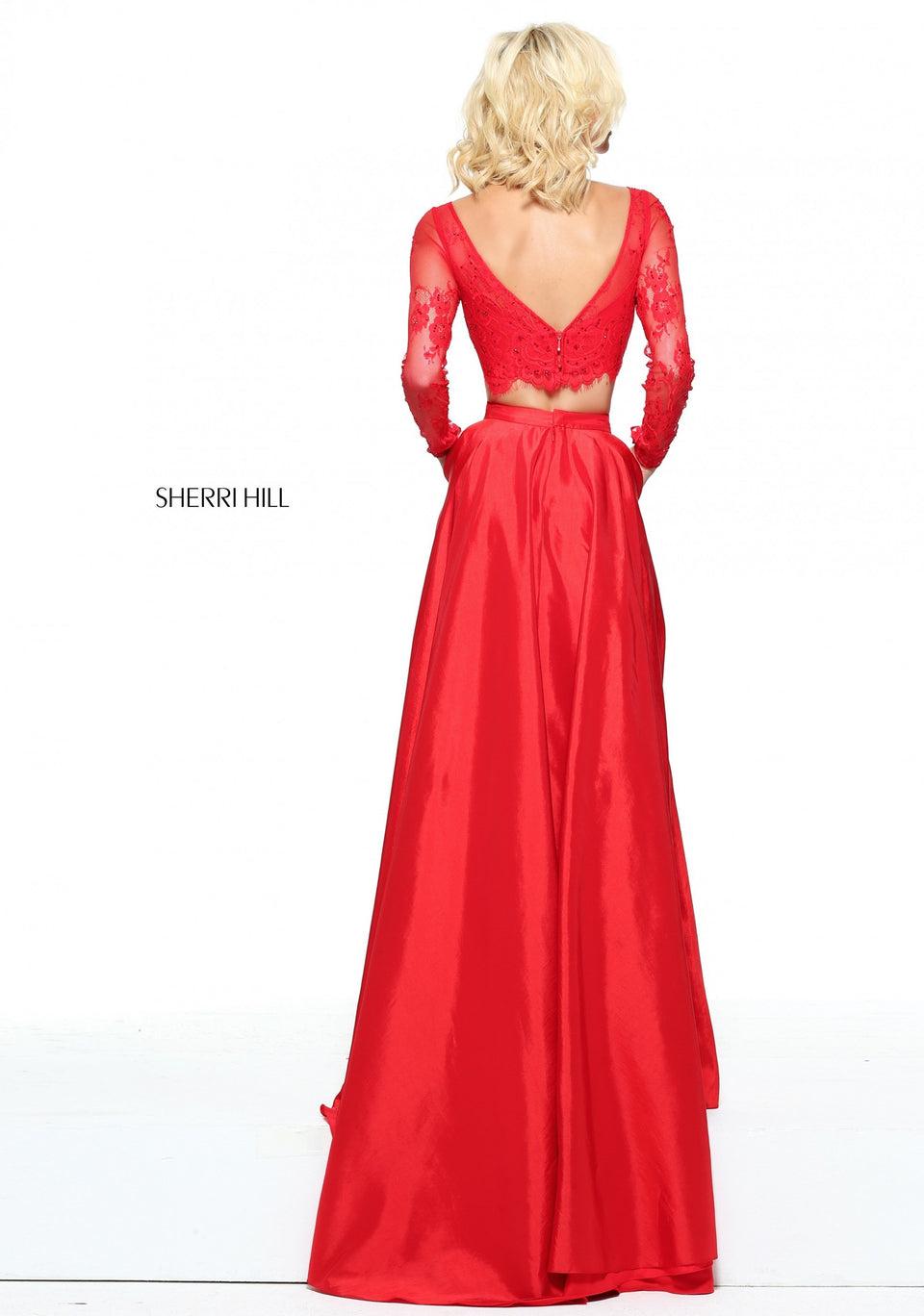 Sherri Hill Two-piece Taffeta A-line Gown With A Lace Long Sleeve Bodice