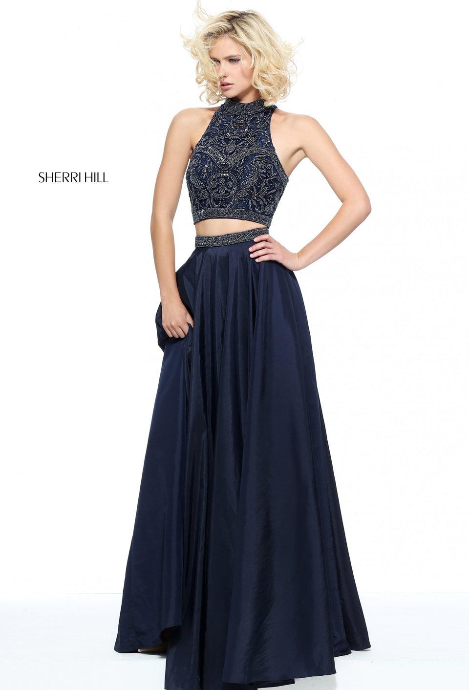 Sherri Hill Two-piece Taffeta A-line Gown With High Neck Beaded Bodice