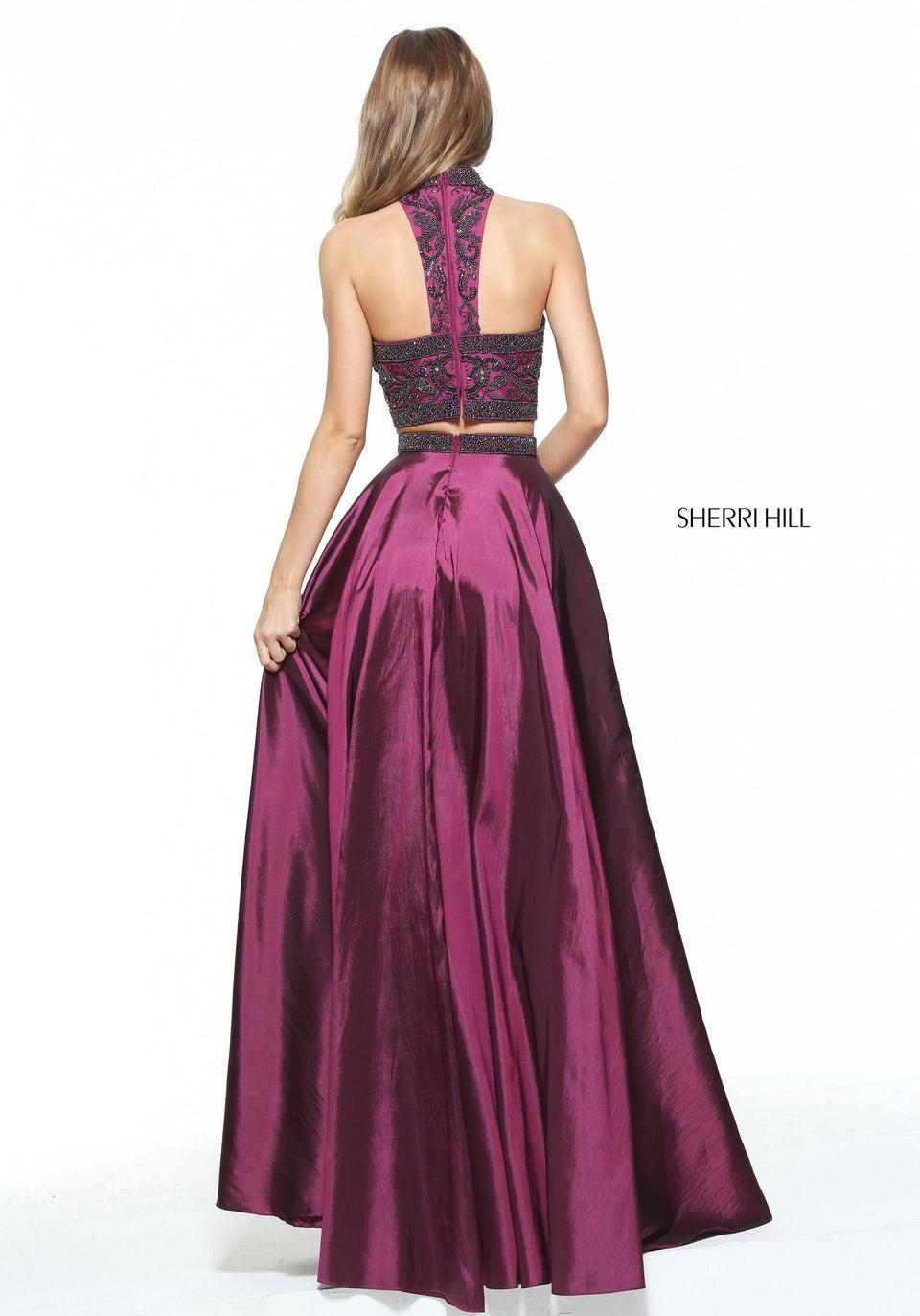 Sherri Hill Two-piece Taffeta A-line Gown With High Neck Beaded Bodice