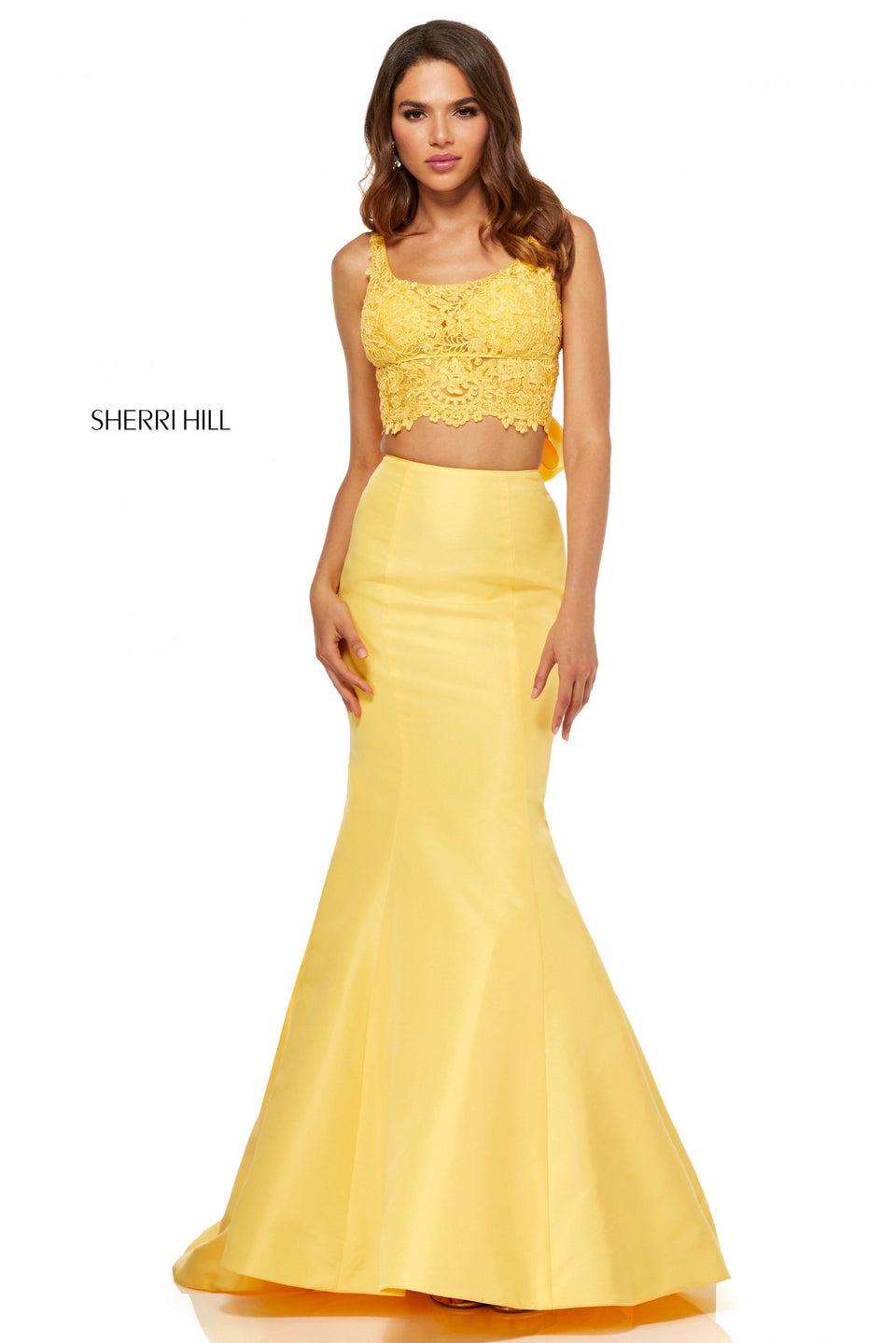 Sherri Hill Two-piece Taffeta Mermaid With A Lace Bodice That Ties In The Back