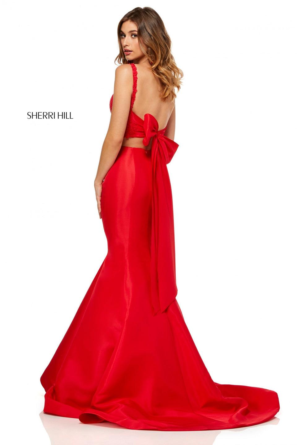 Sherri Hill Two-piece Taffeta Mermaid With A Lace Bodice That Ties In The Back
