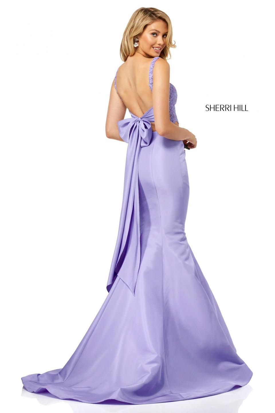 sherri hill Two-piece taffeta mermaid with a lace bodice that ties in the back