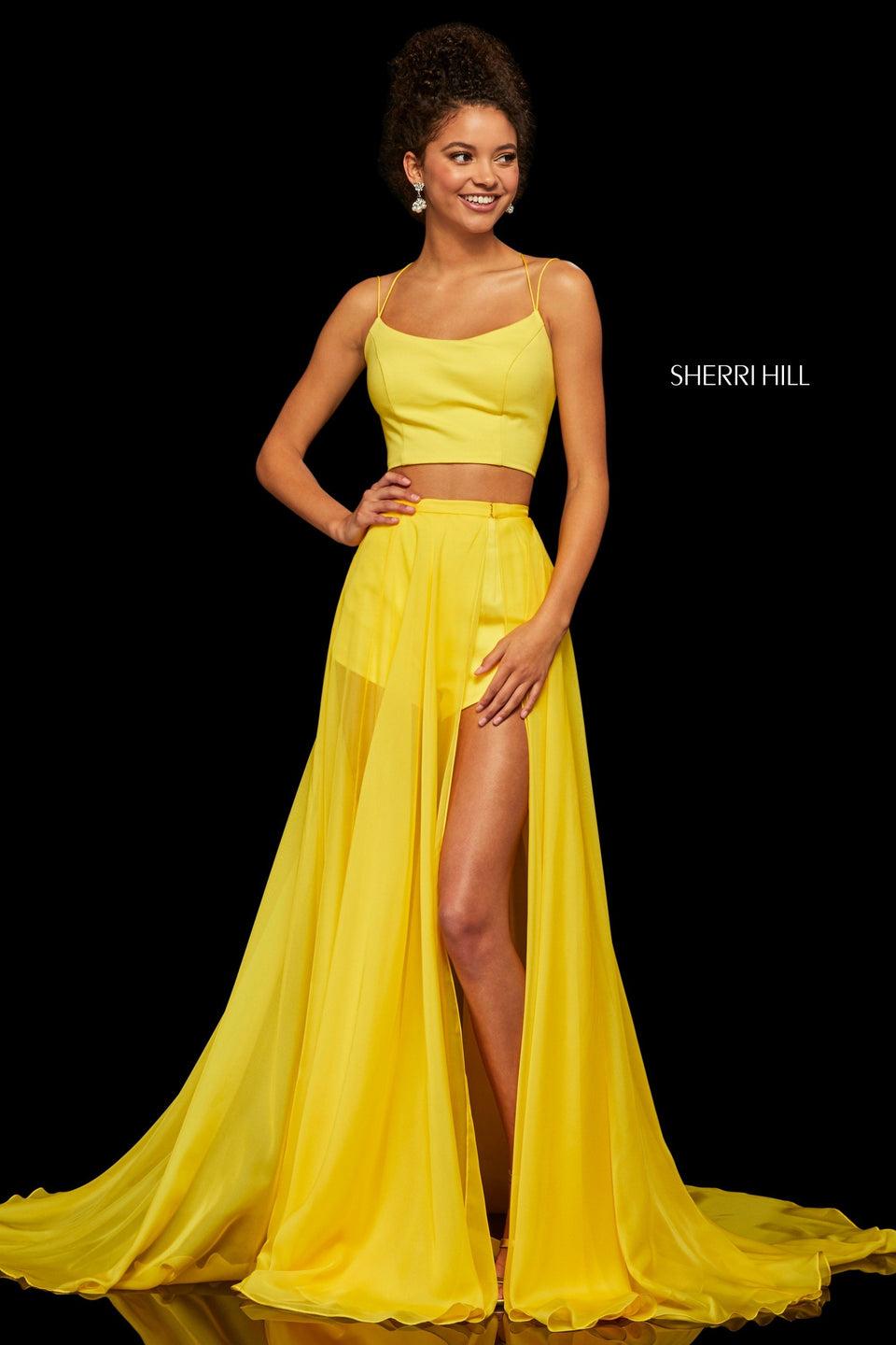 Sherri Hill Two-piece Top With Lace Up Back And Shorts With Detachable Chiffon Over Skirt