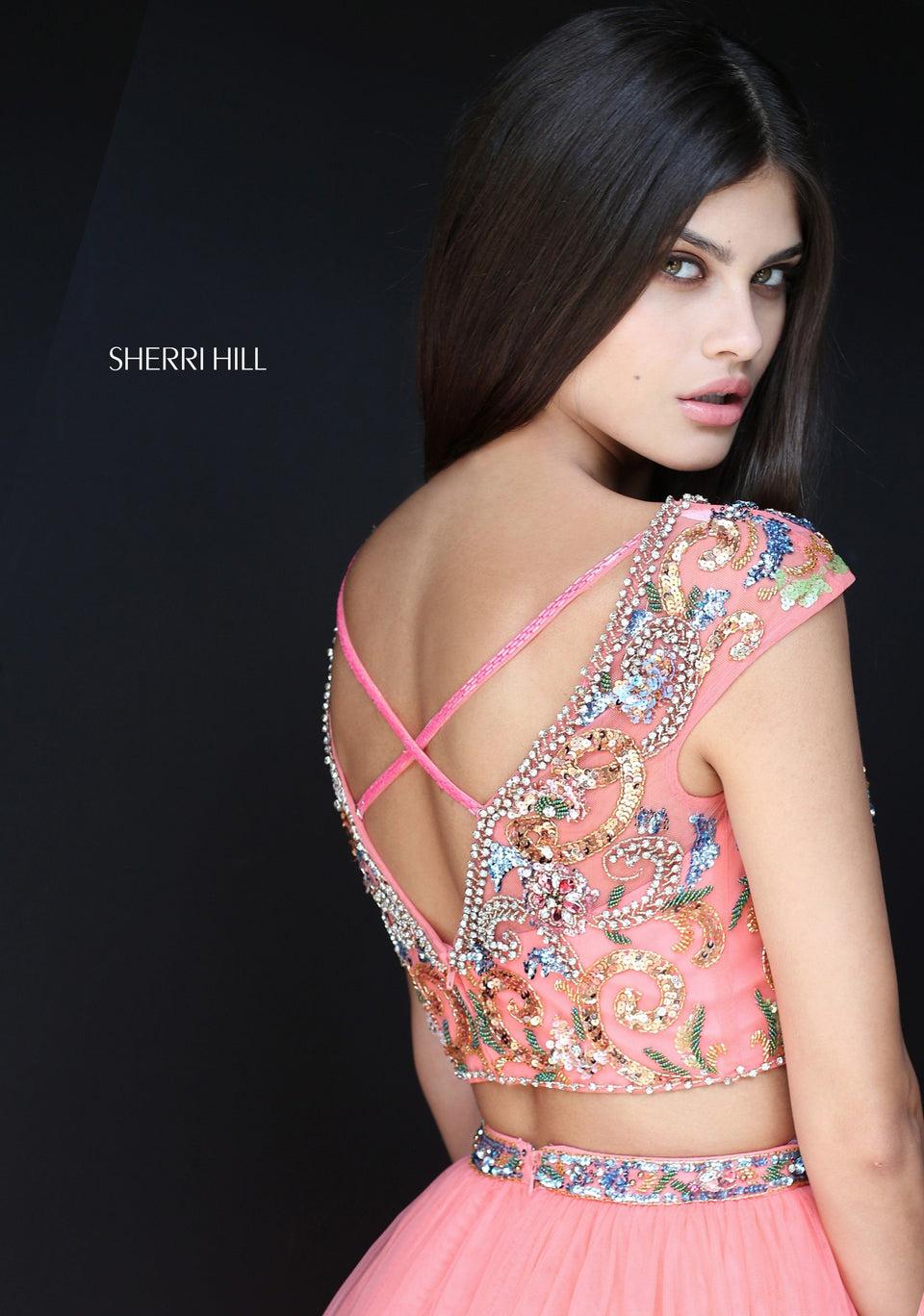 Sherri Hill Two-piece Tulle A-line Gown With A Cap Sleeve Beaded Bodice And Matching Waist Band