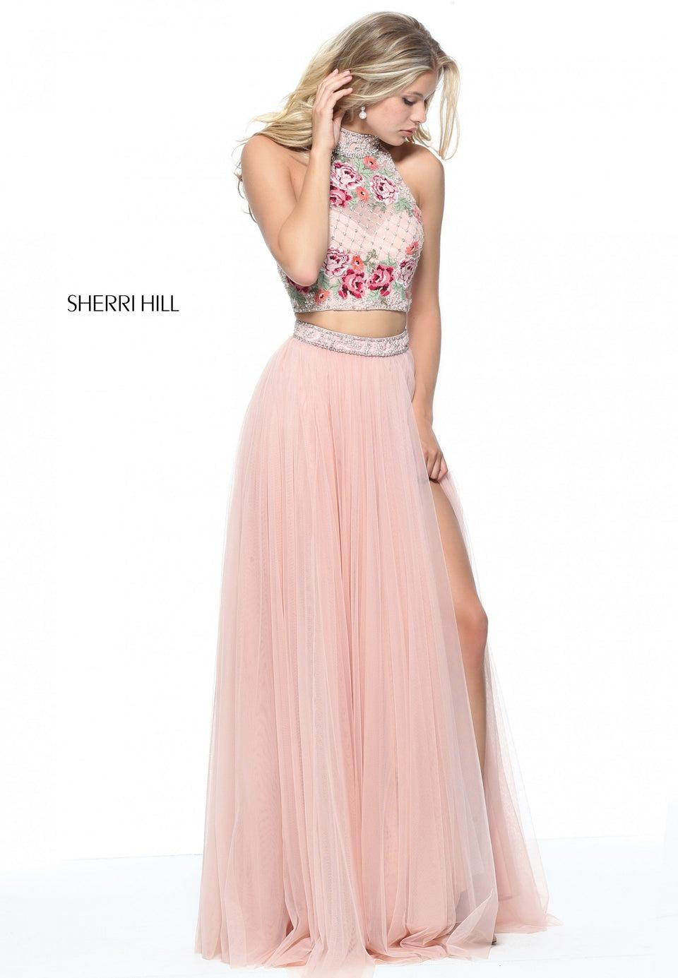Sherri Hill Two-piece Tulle Skirt With A High Neck Cross Stitch Embroidered Bodice