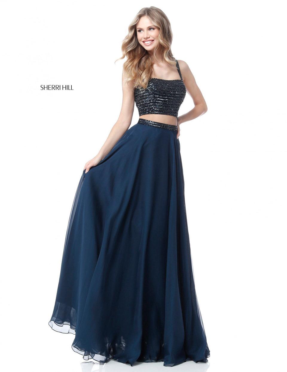 sherri hill Two piece with beaded bodice and chiffon skirt