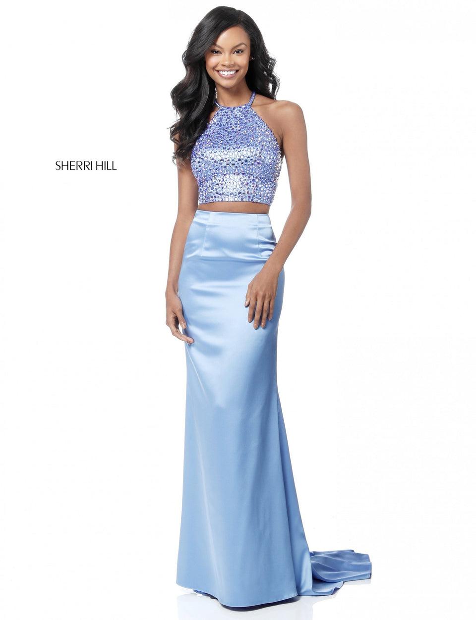 Sherri Hill Two Piece With Beaded Bodice And Fitted Satin Skirt