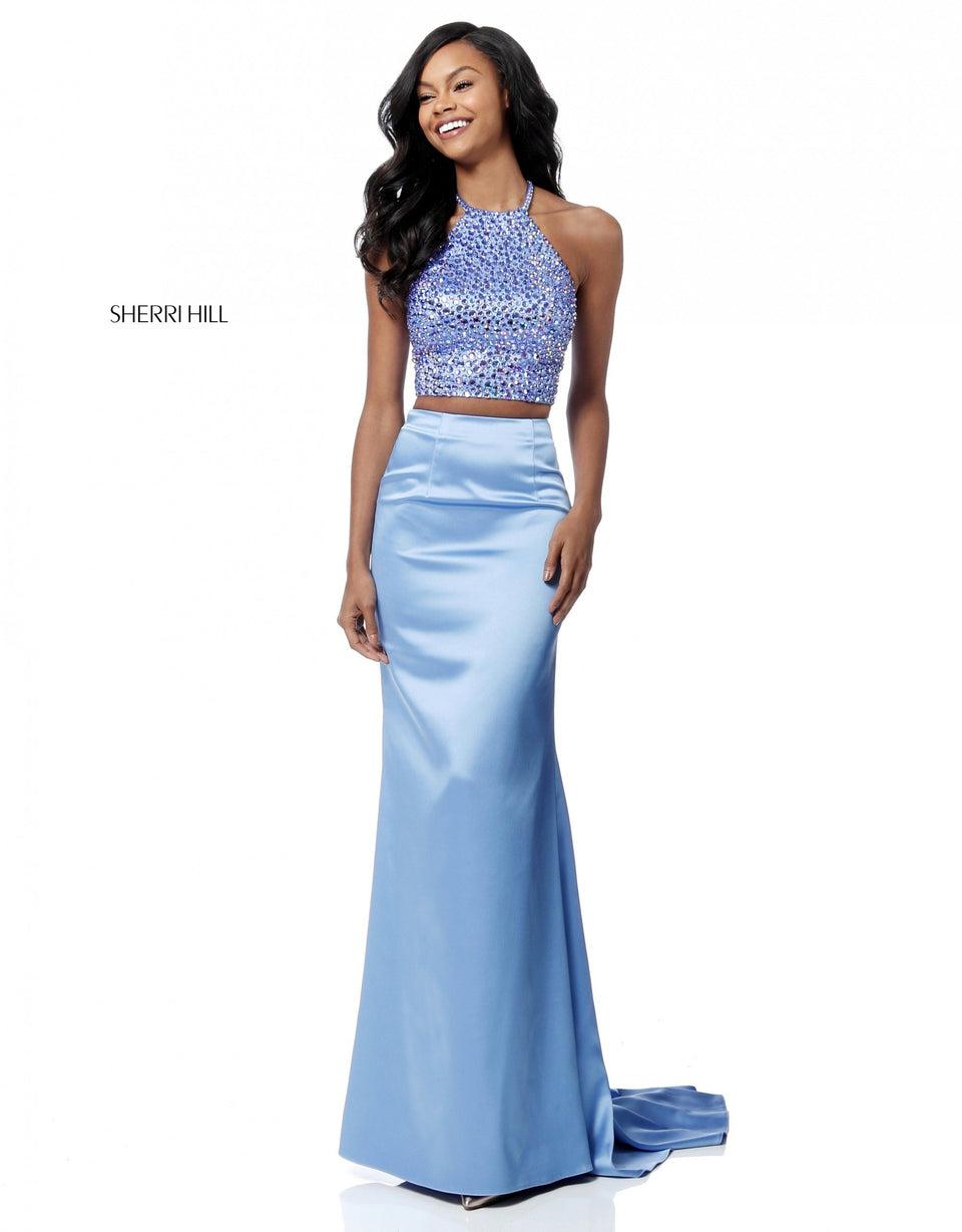 Sherri Hill Two Piece With Beaded Bodice And Fitted Satin Skirt