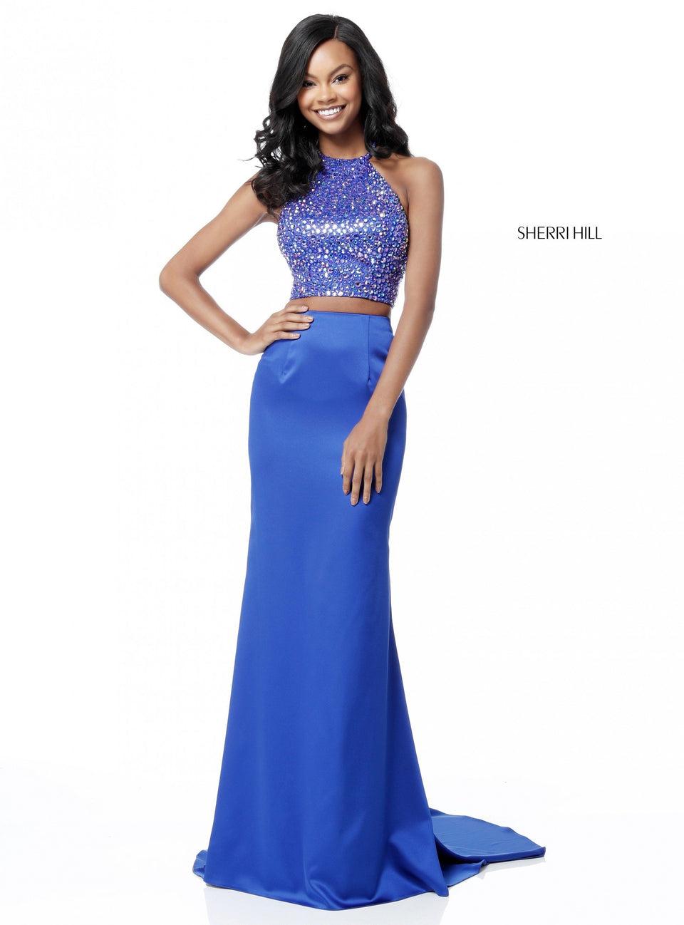 sherri hill Two piece with beaded bodice and fitted satin skirt