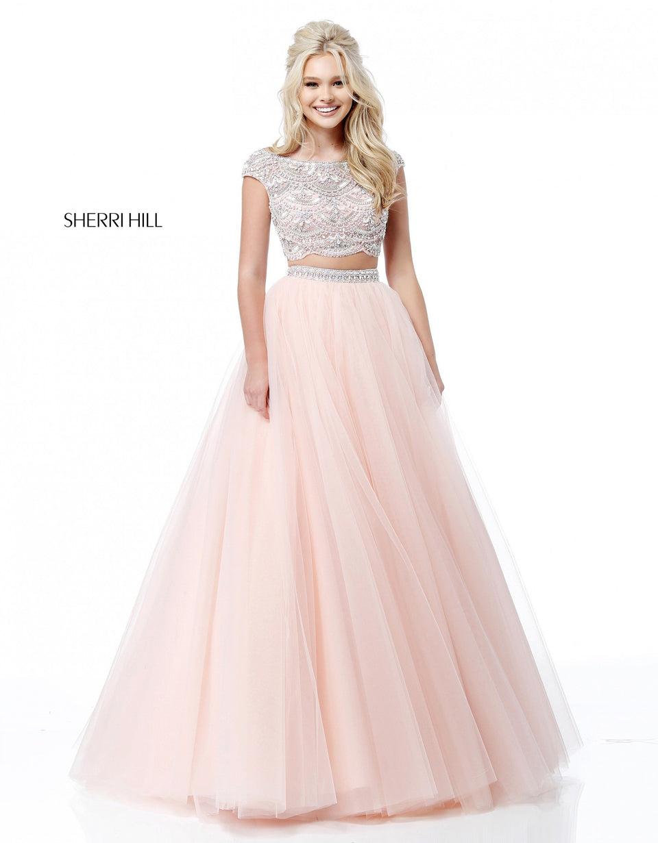 Sherri Hill Two Piece With Beaded Cap Sleeve Bodice And Tulle Ball Gown Skirt