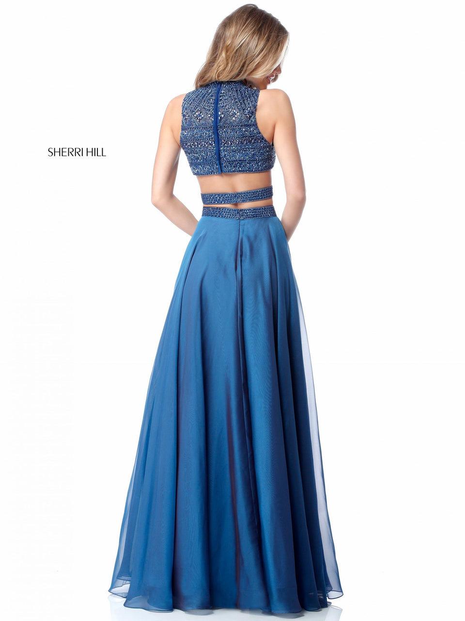 Sherri Hill Two Piece With Beaded Cut Out Bodice And Chiffon Skirt