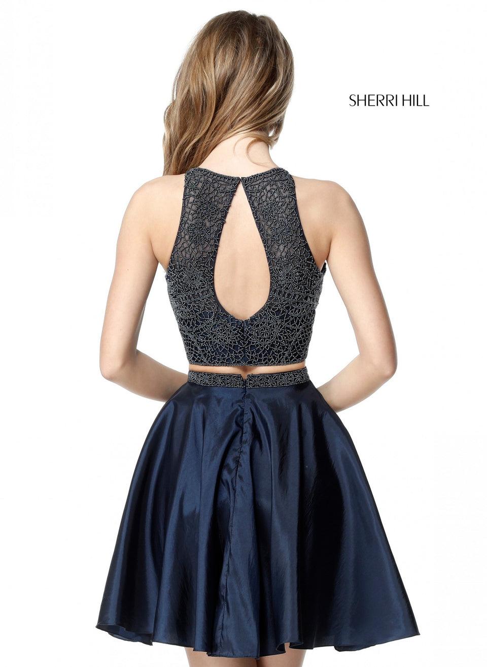 Sherri Hill Two Piece With Beaded Halter Top And A-line Taffeta Skirt
