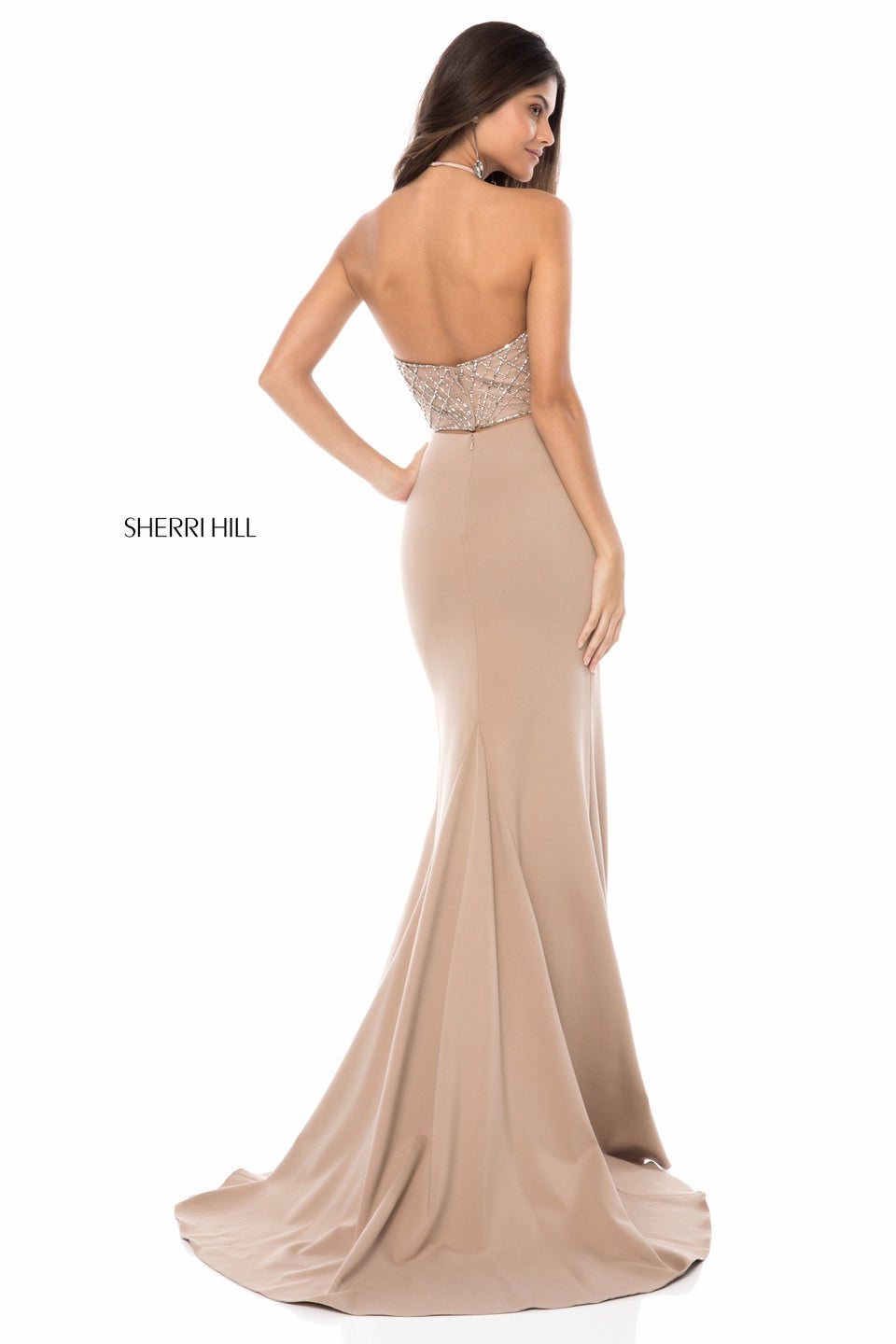 Sherri Hill Two Piece With Beaded Halter Top And Fitted Jersey Skirt