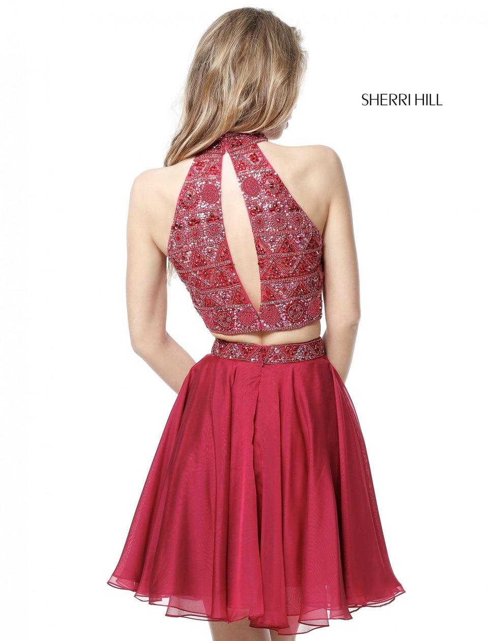 Sherri Hill Two Piece With Beaded High Neck Bodice And Organza Cocktail Skirt