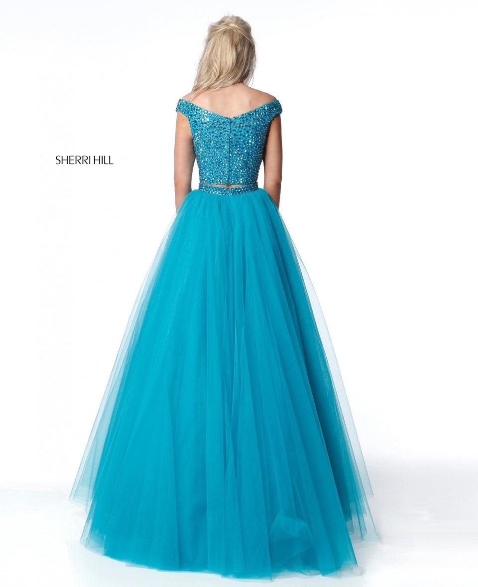 Sherri Hill Two Piece With Beaded V Neck Bodice And Tulle A-line Skirt