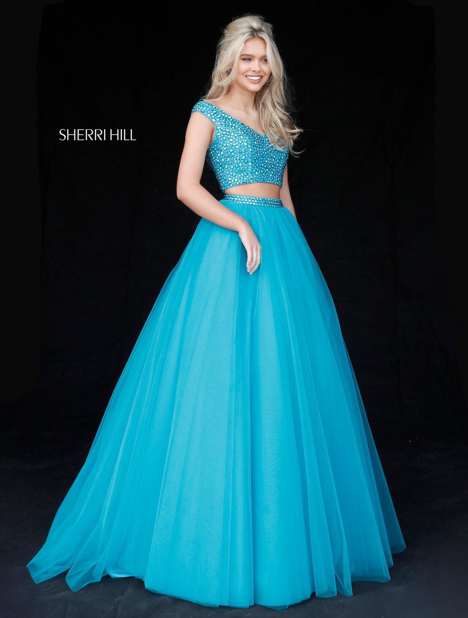 sherri hill Two piece with beaded V neck bodice and tulle A-line skirt