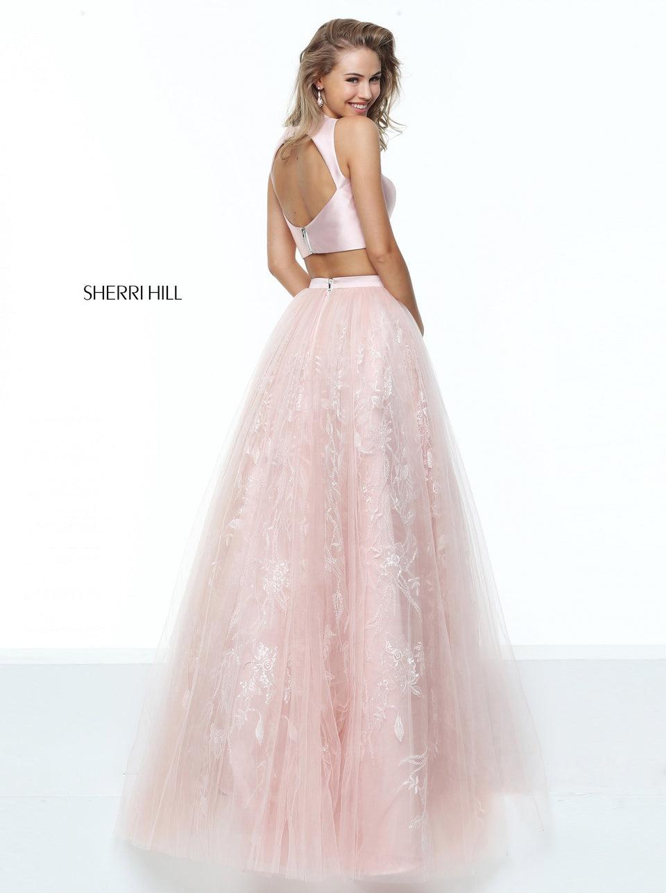 Sherri Hill Two-piece With Cut Out Back And A-line Tulle Skirt With Sequin Embroidery