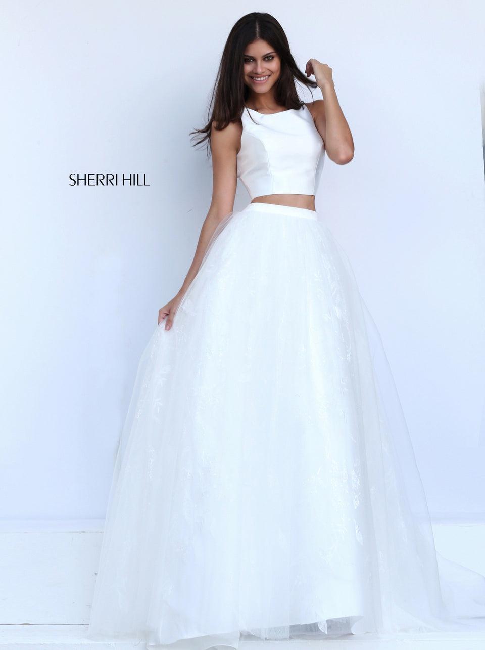 Sherri Hill Two-piece With Cut Out Back And A-line Tulle Skirt With Sequin Embroidery