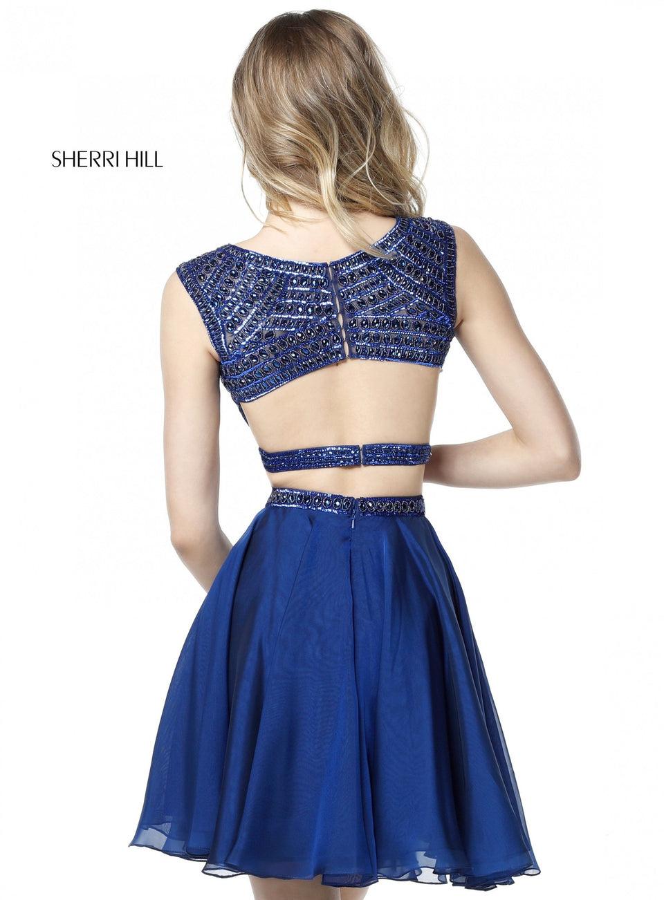 Sherri Hill Two Piece With Cut Out Beaded Bodice And Chiffon A-line Cocktail Skirt