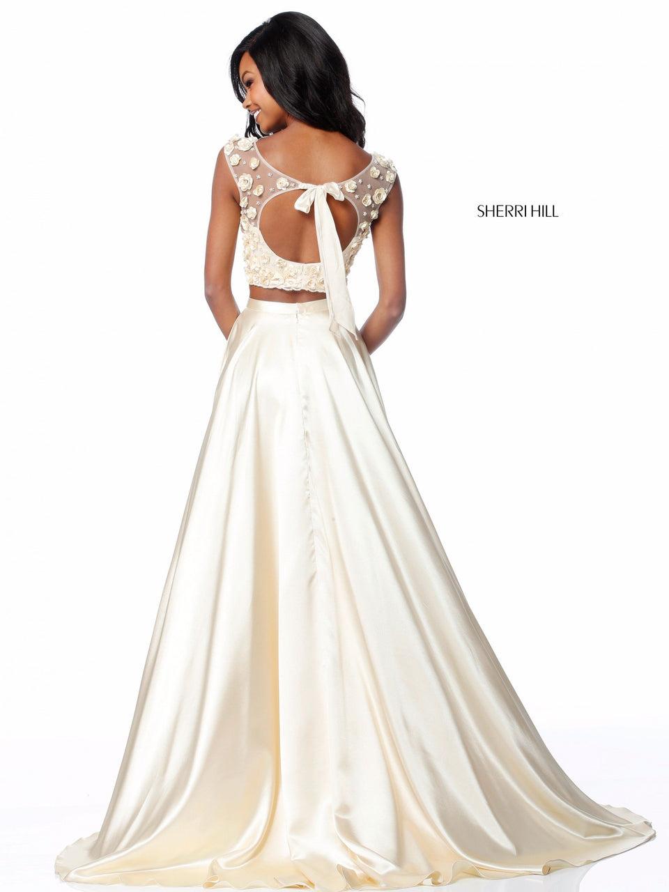 Sherri Hill Two Piece With Flower Appliqued Bodice And Charmeuse Skirt