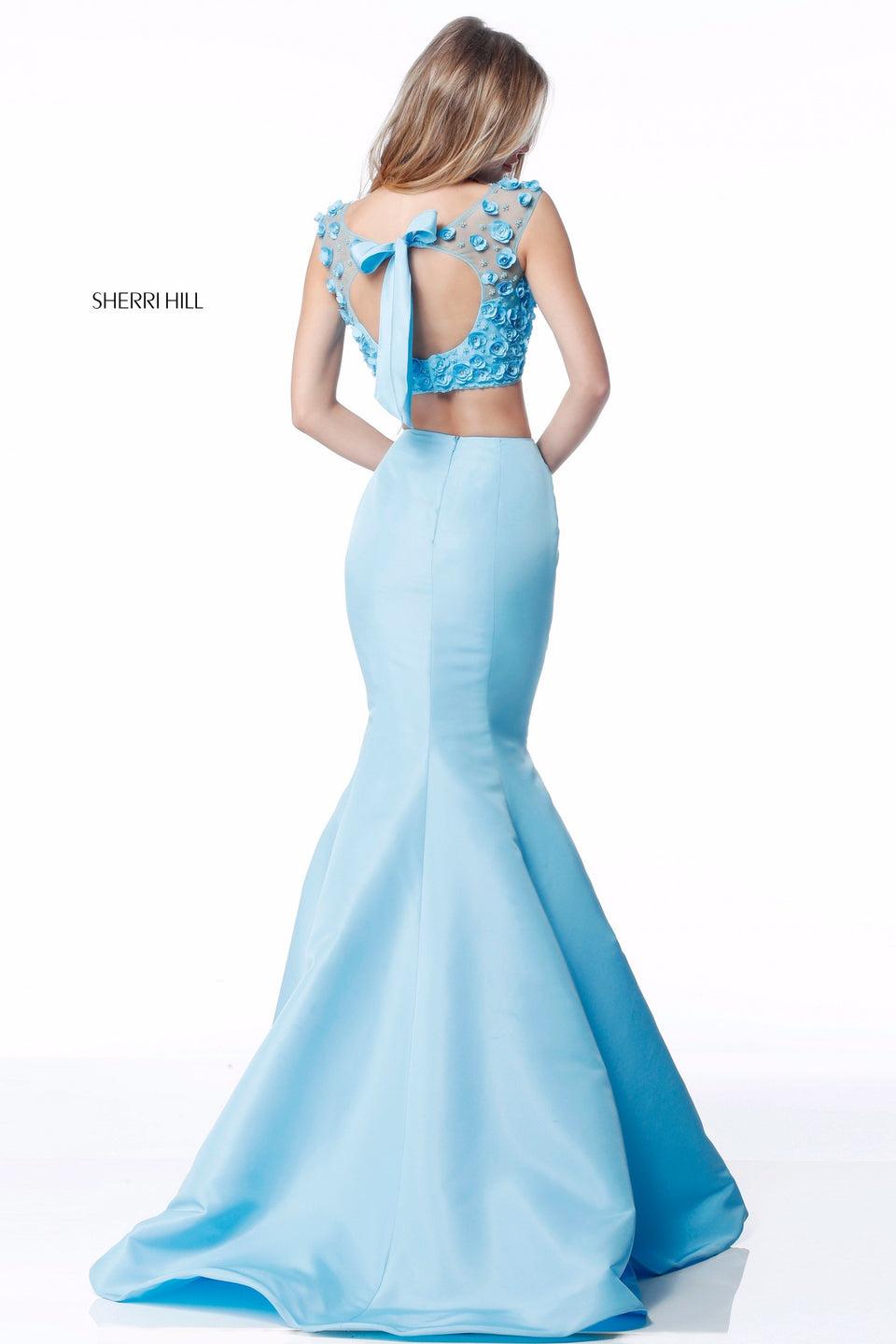Sherri Hill Two Piece With Flower Appliqued Bodice And Taffeta Mermaid Skirt