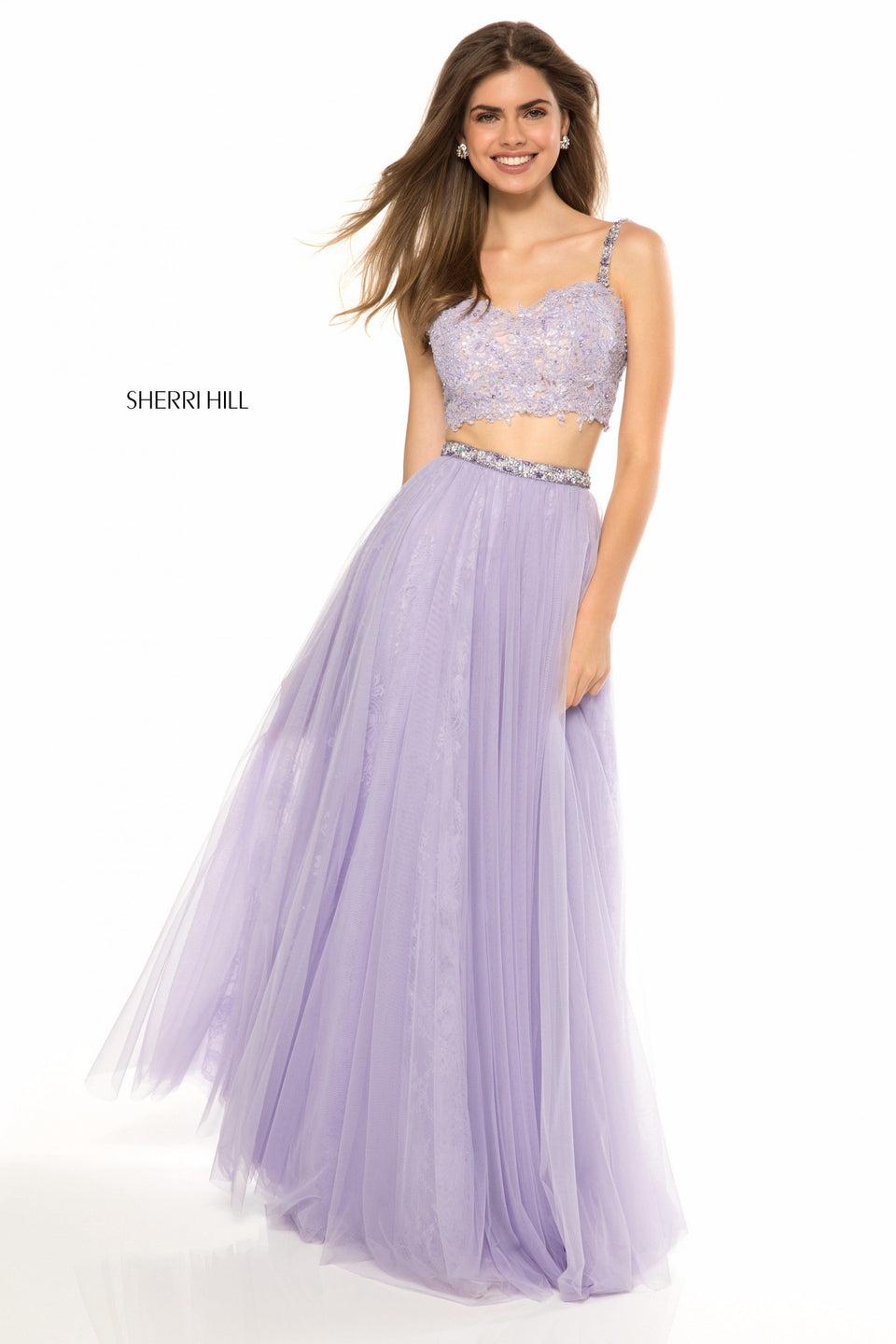 Sherri Hill Two Piece With Flower Appliqued Sweetheart Bodice And Tulle Skirt
