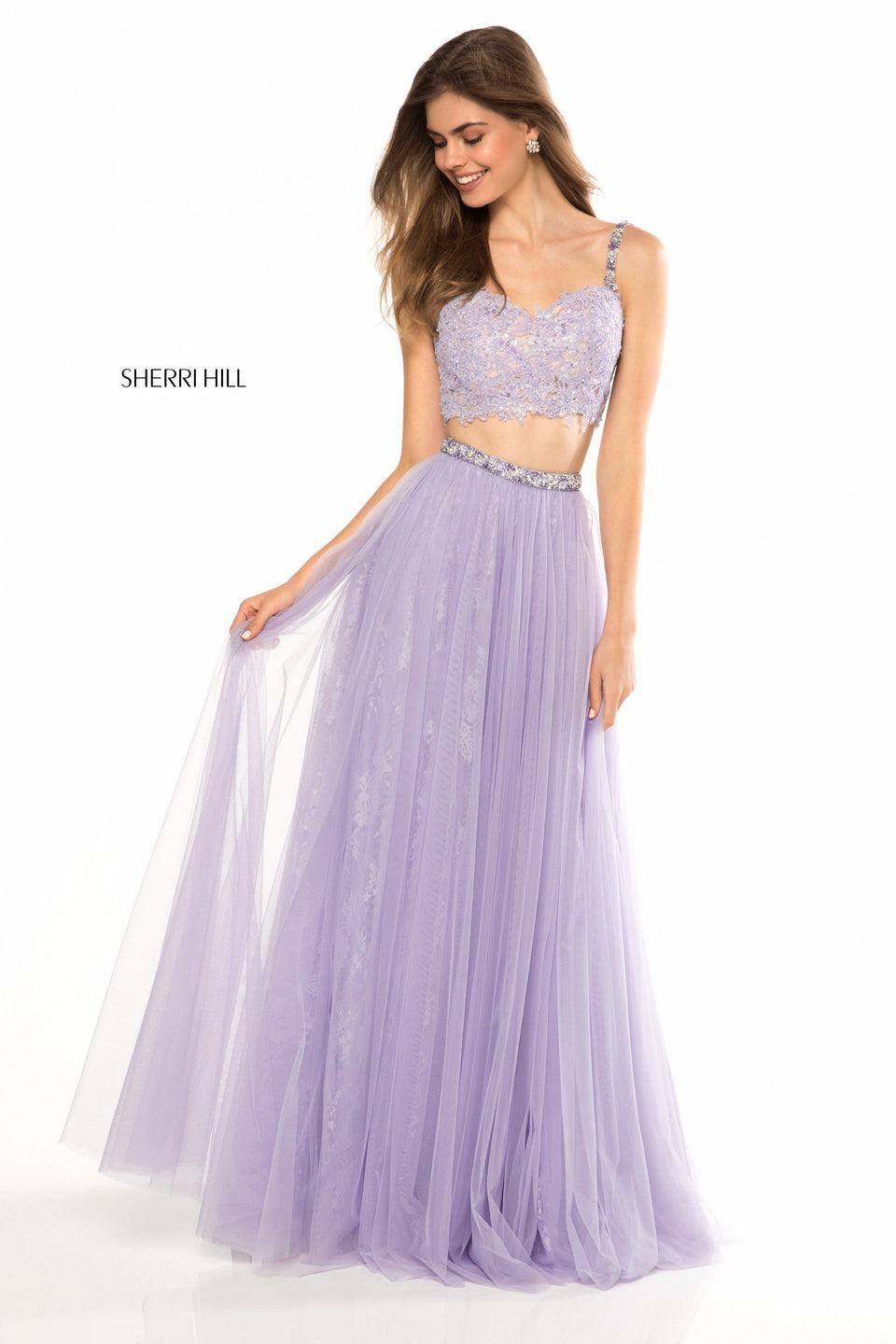 sherri hill Two piece with flower appliqued sweetheart bodice and tulle skirt