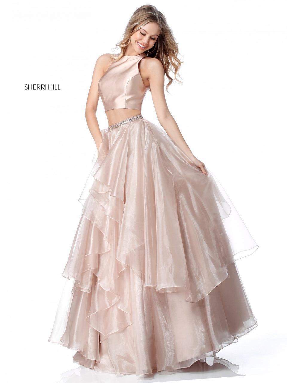 Sherri Hill Two Piece With Satin Top And Ruffled Chiffon Ball Gown Skirt