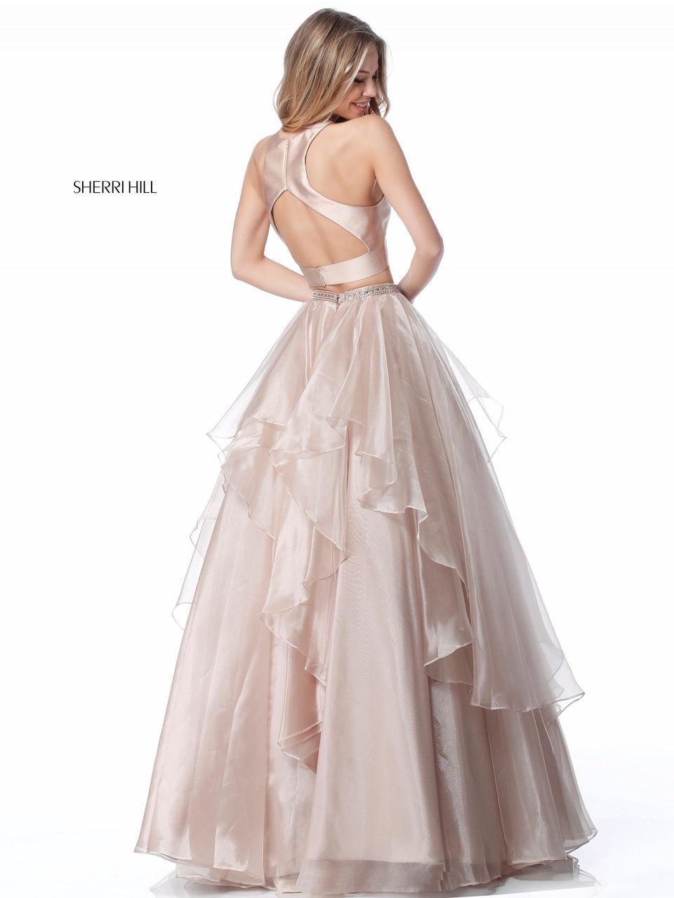 Sherri Hill Two Piece With Satin Top And Ruffled Chiffon Ball Gown Skirt