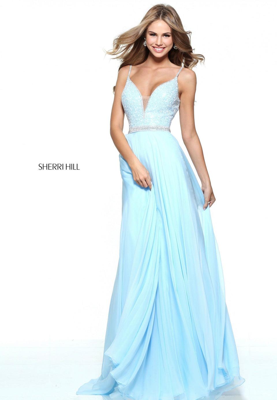 Sherri Hill V-neck Spaghetti Strapped Chiffon With A Beaded Bodice