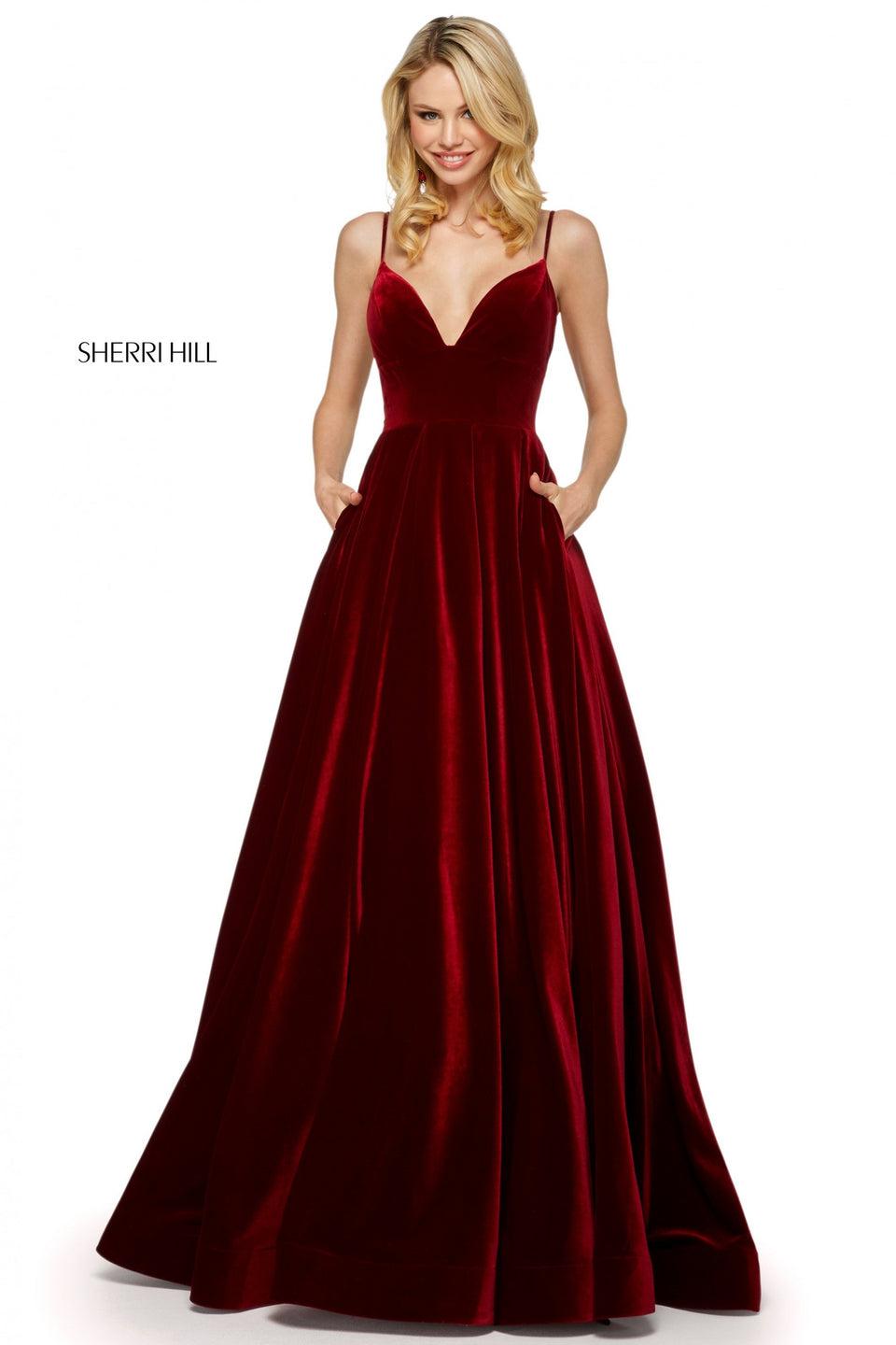 Sherri Hill Velvet Ball Gown With Modified Sweetheart Neckline And Corset Style Lace Up Back