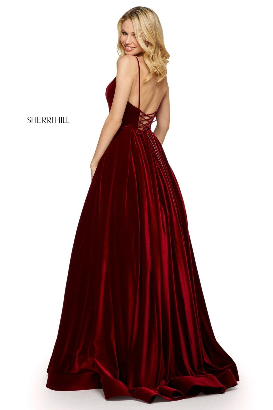 Sherri Hill Velvet Ball Gown With Modified Sweetheart Neckline And Corset Style Lace Up Back