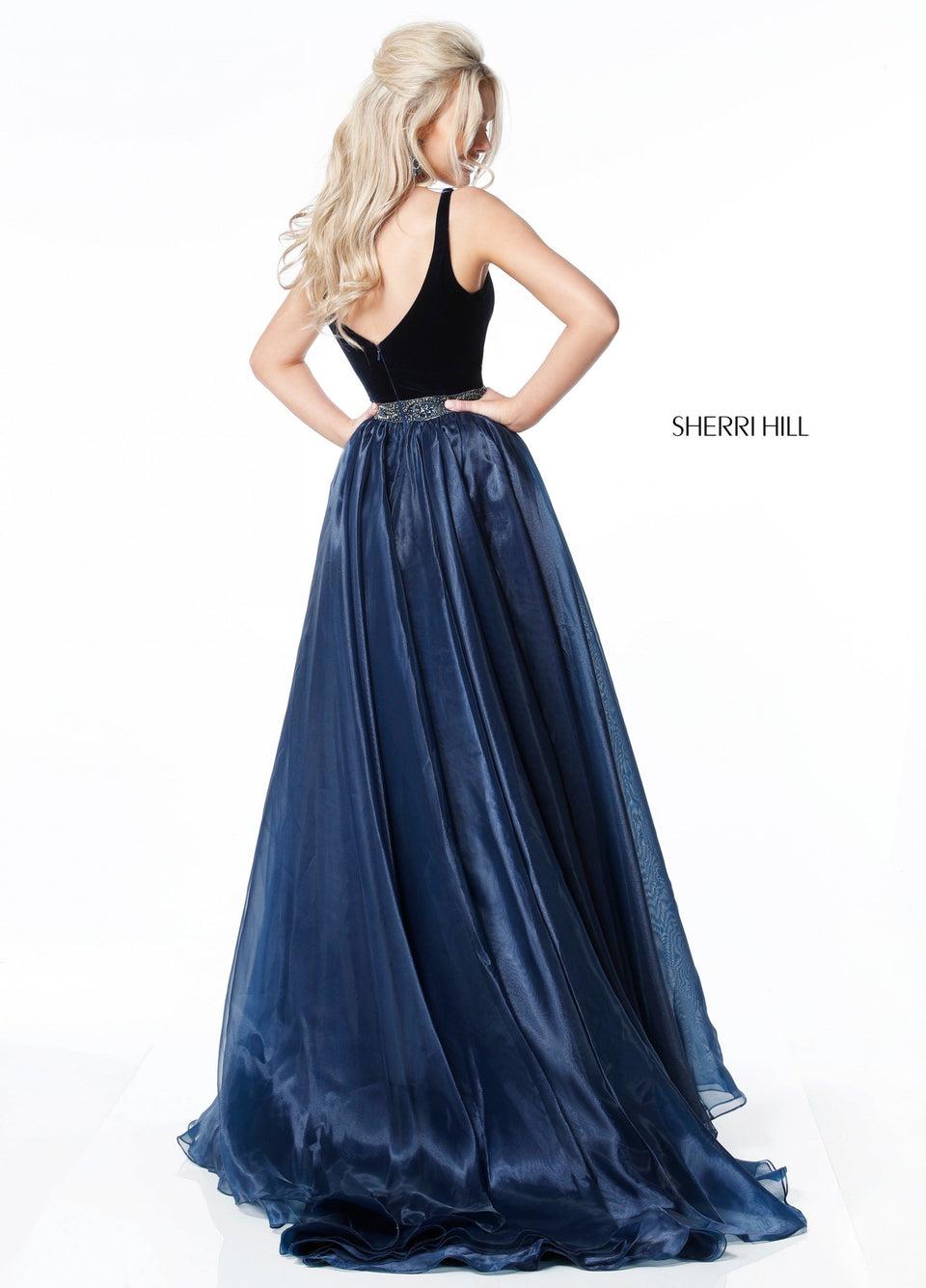 Sherri Hill Velvet Bodice With Deep V Bodice And Organza A-line Skirt