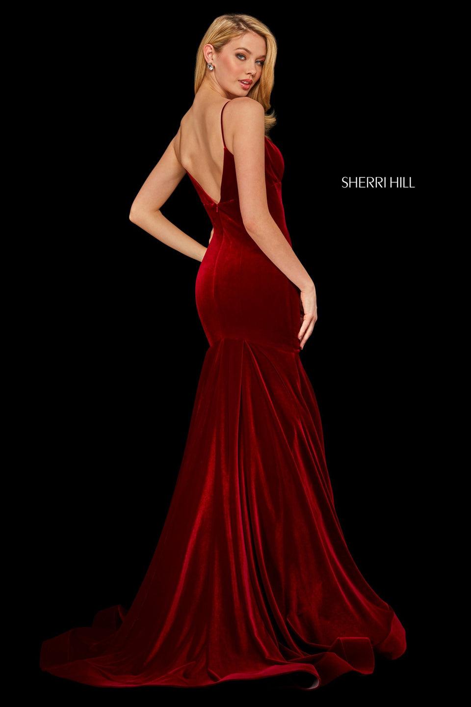 Sherri Hill Velvet Mermaid Gown With Modified Sweetheart Neckline And Corset Style Lace Up Back