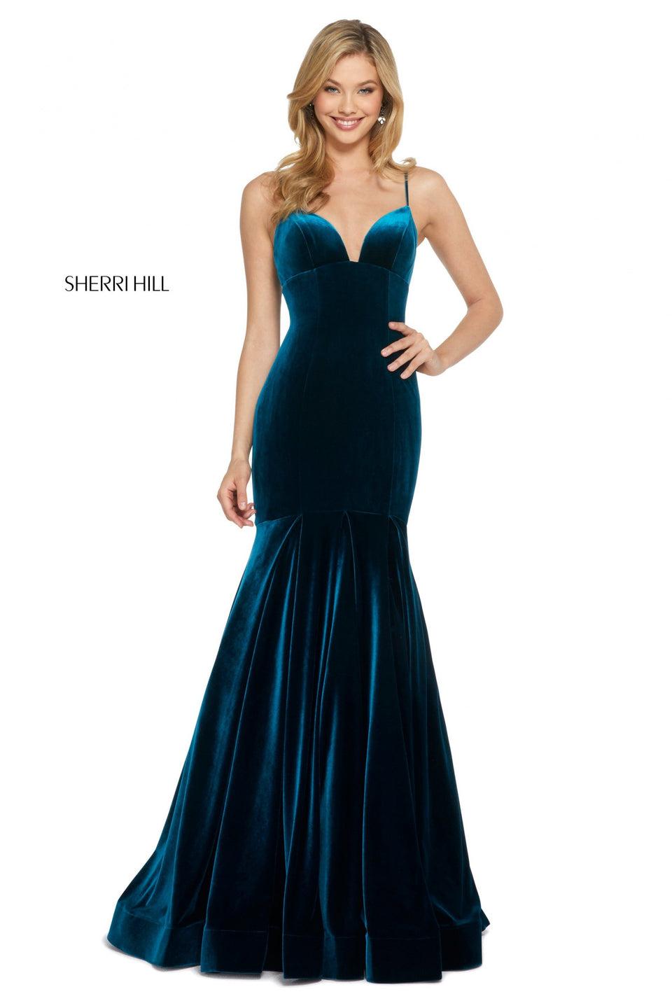 Sherri Hill Velvet Mermaid Gown With Modified Sweetheart Neckline And Corset Style Lace Up Back