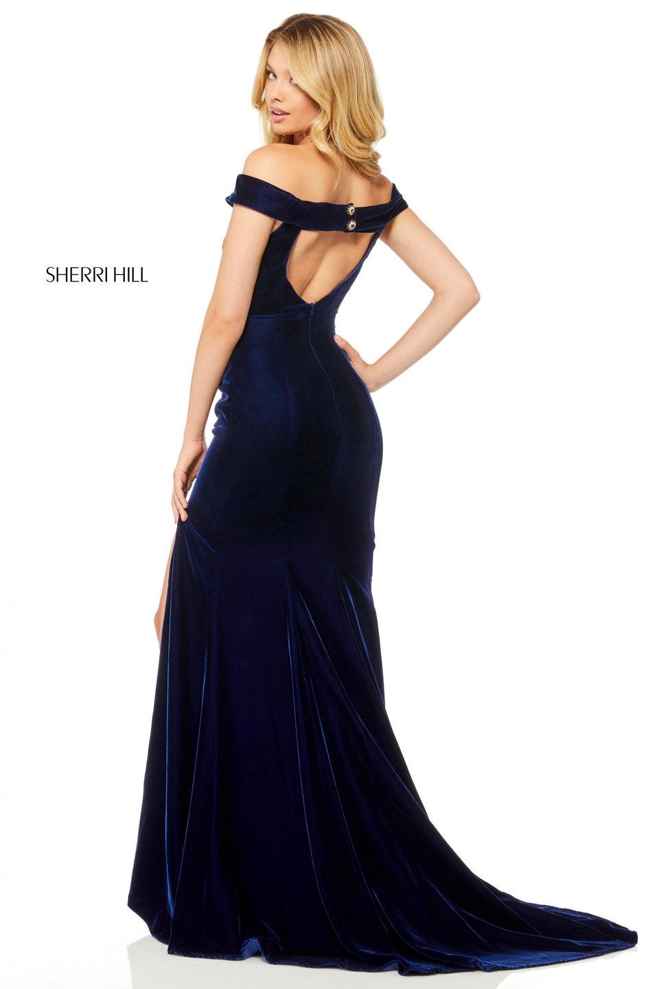 Sherri Hill Velvet Off-the-shoulder Mermaid Gown With Slit Skirt And Open Back