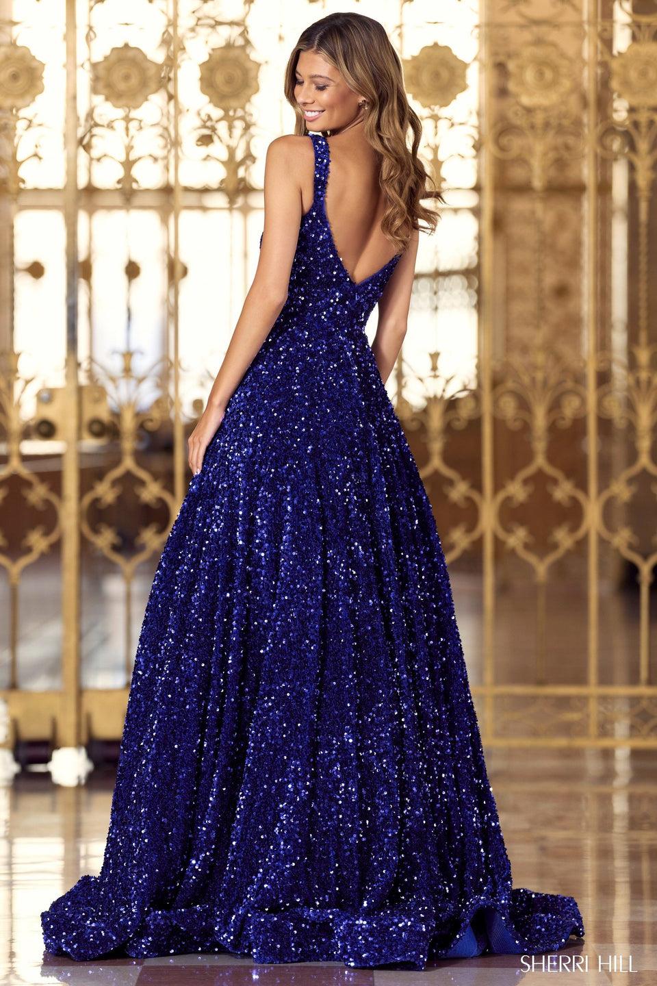 Sherri Hill Velvet Sequin Ballgown With Straight Neckline