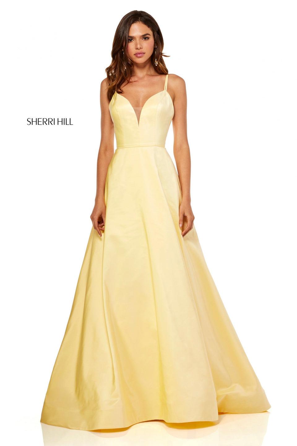 Sherri Hill Yellow Taffeta Ball Gown With Double Spaghetti Straps