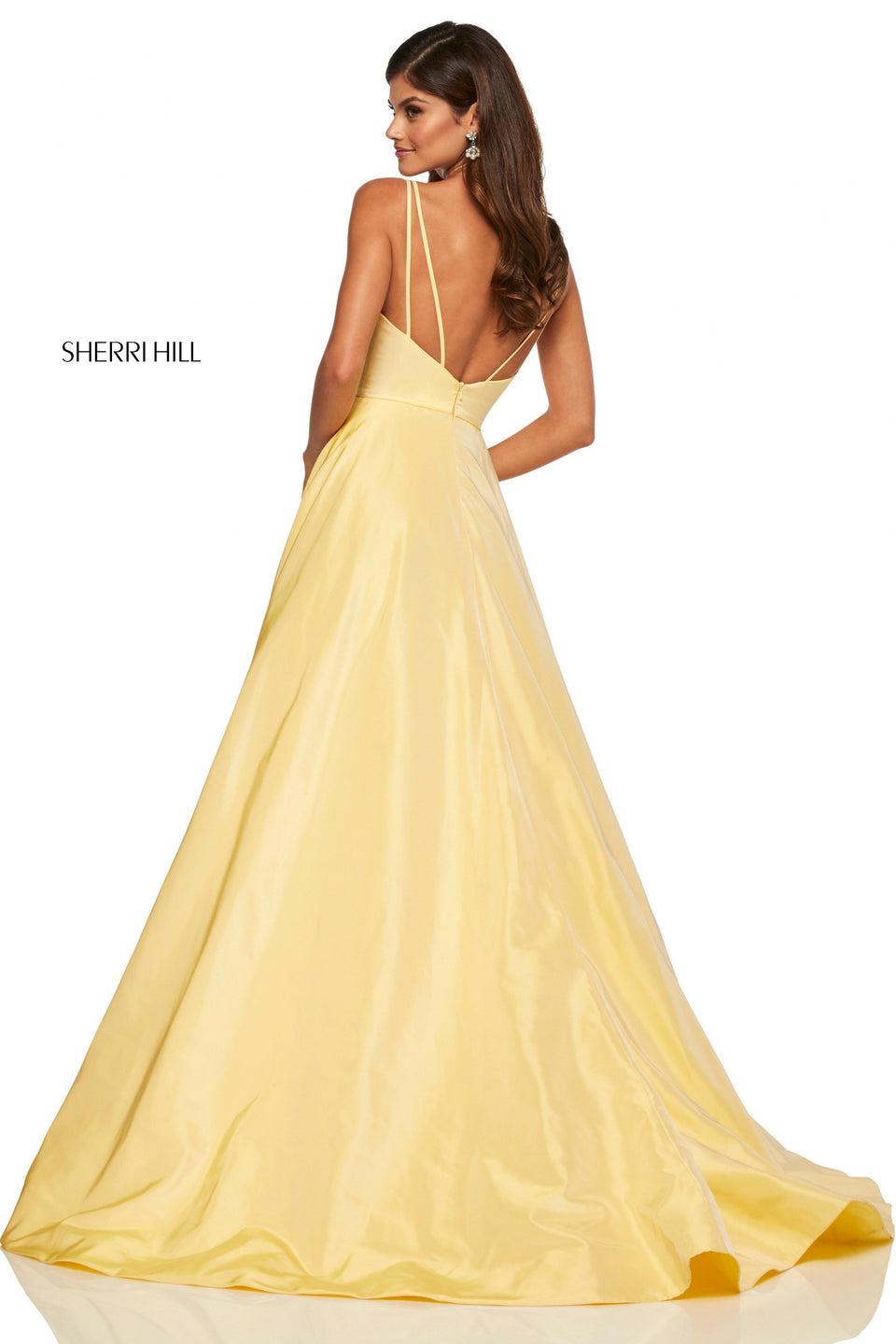 Sherri Hill Yellow Taffeta Ball Gown With Double Spaghetti Straps