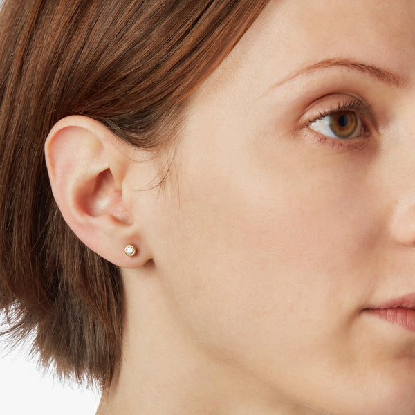 Shinola 1/4 Carat Round Diamond Bezel Studs Yellow Gold