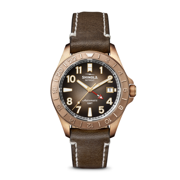shinola Bronze Monster GMT Automatic Watch Dark Brown Degrade