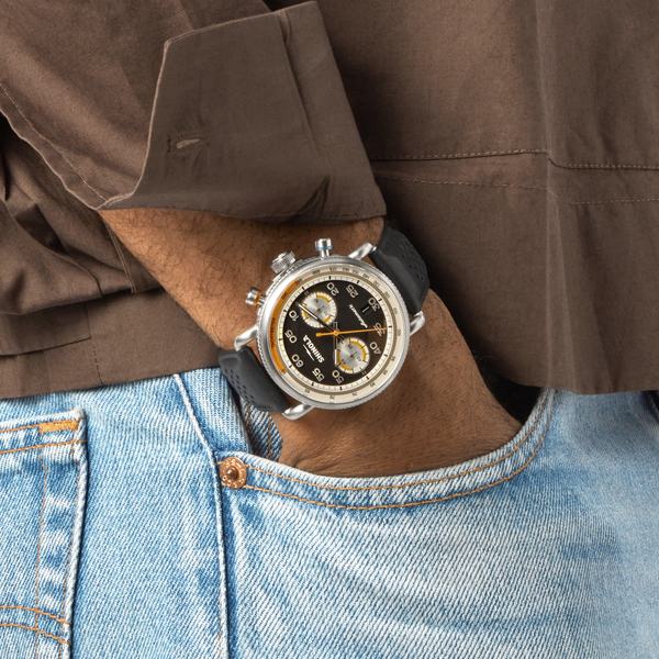 Shinola Canfield Speedway Open Road Automatic Chronograph Watch Black/Black Leather