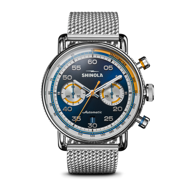 shinola Canfield Speedway Open Road Automatic Chronograph Watch Blue/Stainless Steel
