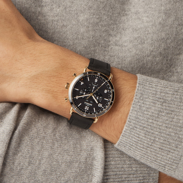 Shinola Canfield Sport Chronograph Watch Black Leather